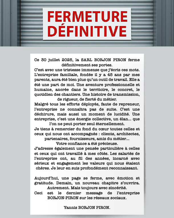 Fermeture de l'entreprise
